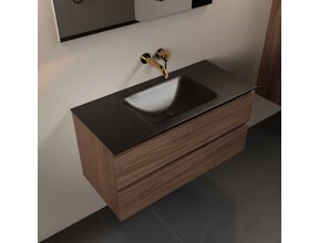 Mondiaz Badkamermeubel AIVY Mocha 100cm met Wastafel Mat Zwart kraangat 0