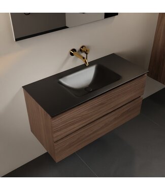 MONDIAZ Mondiaz Badkamermeubel AIVY Mocha 100cm met Wastafel Mat Zwart kraangat 0