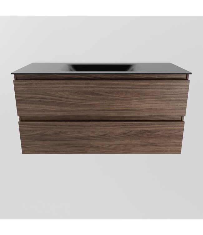 Mondiaz Badkamermeubel AIVY Mocha 100cm met Wastafel Mat Zwart kraangat 0