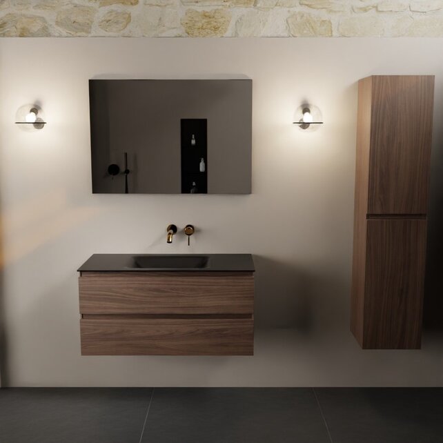 Mondiaz Badkamermeubel AIVY Mocha 100cm met Wastafel Mat Zwart kraangat 0 Mondiaz Badkamermeubel AIVY Mocha 100cm met Wastafel Mat Zwart kraangat 0