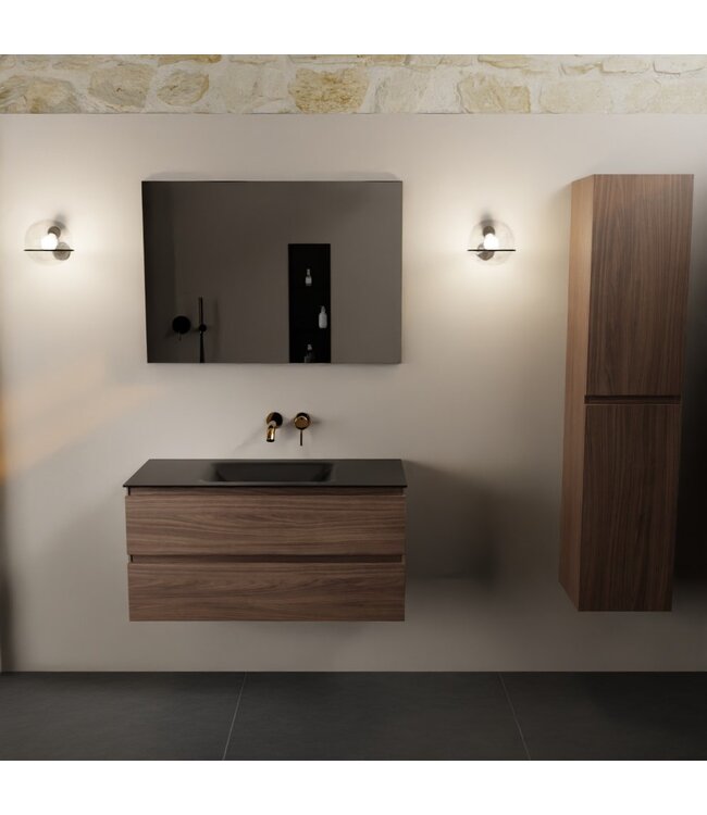 Mondiaz Badkamermeubel AIVY Mocha 100cm met Wastafel Mat Zwart kraangat 0