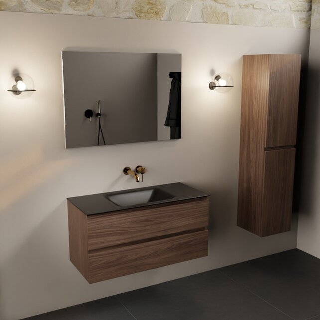 Mondiaz Badkamermeubel AIVY Mocha 100cm met Wastafel Mat Zwart kraangat 0 Mondiaz Badkamermeubel AIVY Mocha 100cm met Wastafel Mat Zwart kraangat 0
