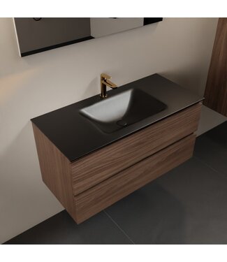 MONDIAZ Mondiaz Badkamermeubel AIVY Mocha 100cm met Wastafel Mat Zwart met kraangat