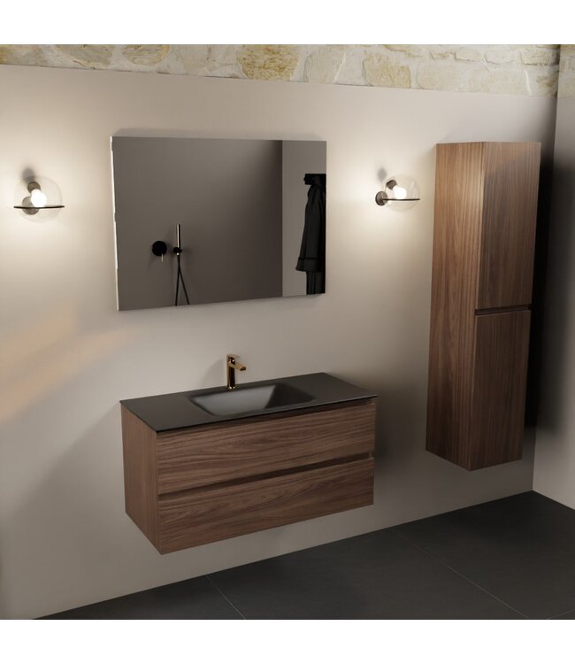 Mondiaz Badkamermeubel AIVY Mocha 100cm met Wastafel Mat Zwart met kraangat