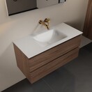 Mondiaz Badkamermeubel AIVY Mocha 100cm met Wastafel Mat Wit kraangat 0