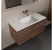Mondiaz Badkamermeubel AIVY Mocha 100cm met Wastafel Mat Wit kraangat 0