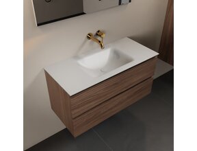 Mondiaz Badkamermeubel AIVY Mocha 100cm met Wastafel Mat Wit kraangat 0