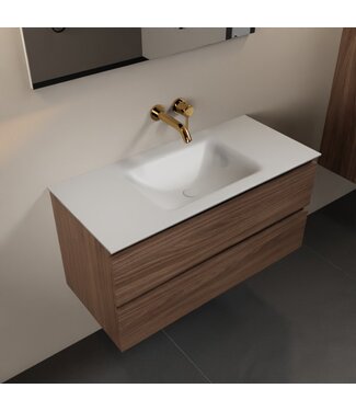 MONDIAZ Mondiaz Badkamermeubel AIVY Mocha 100cm met Wastafel Mat Wit kraangat 0