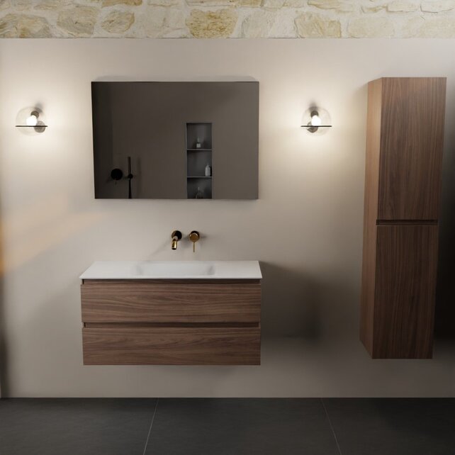 Mondiaz Badkamermeubel AIVY Mocha 100cm met Wastafel Mat Wit kraangat 0 Mondiaz Badkamermeubel AIVY Mocha 100cm met Wastafel Mat Wit kraangat 0