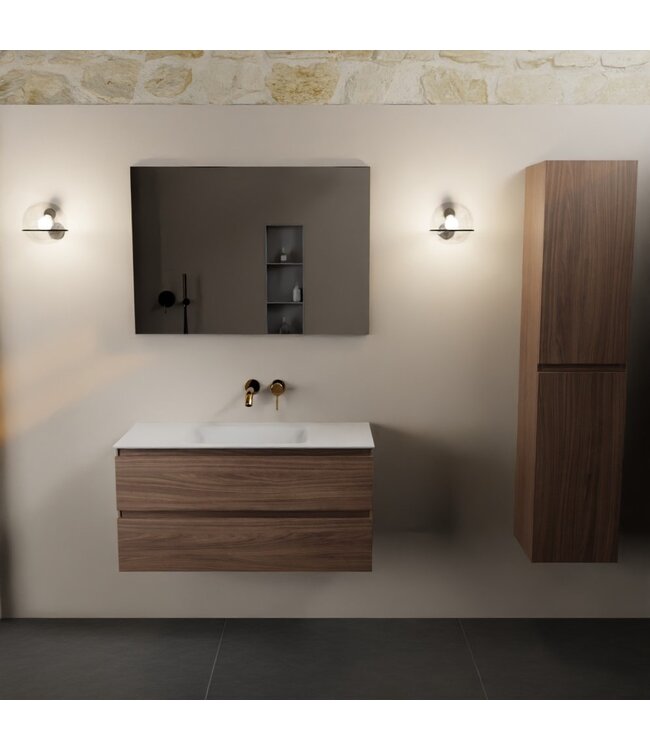 Mondiaz Badkamermeubel AIVY Mocha 100cm met Wastafel Mat Wit kraangat 0