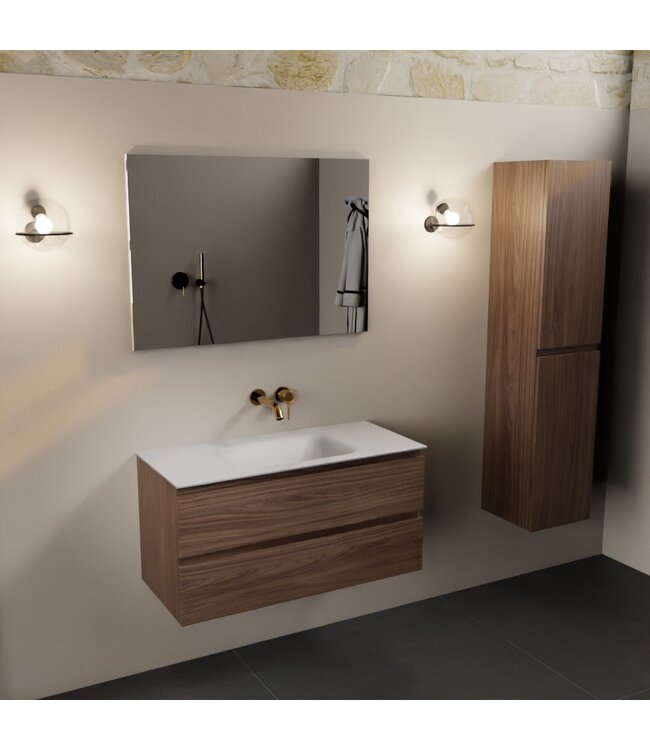 MONDIAZ Mondiaz Badkamermeubel AIVY Mocha 100cm met Wastafel Mat Wit kraangat 0