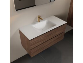 Mondiaz Badkamermeubel AIVY Mocha 100cm met Wastafel Mat Wit met kraangat