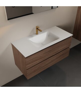 MONDIAZ Mondiaz Badkamermeubel AIVY Mocha 100cm met Wastafel Mat Wit met kraangat