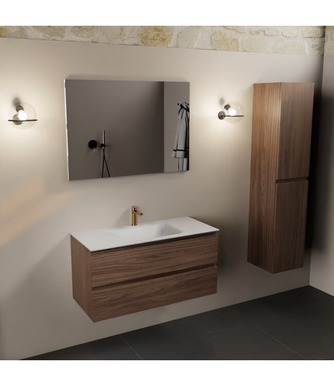 Mondiaz Badkamermeubel AIVY Mocha 100cm met Wastafel Mat Wit met kraangat