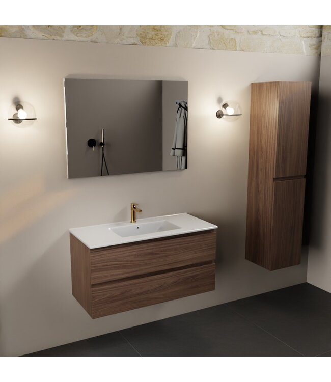 Mondiaz Badkamermeubel AIVY Mocha 100cm met Wastafel Wit met kraangat