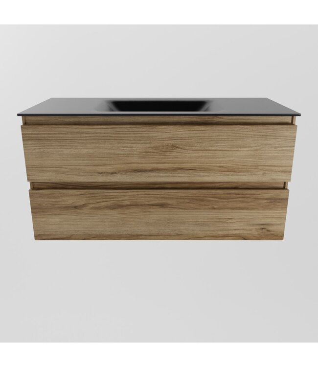 Mondiaz Badkamermeubel AIVY Chai 100cm met Wastafel Mat Zwart kraangat 0