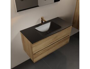 Mondiaz Badkamermeubel AIVY Chai 100cm met Wastafel Mat Zwart met kraangat