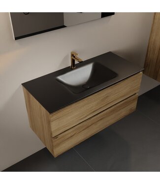 MONDIAZ Mondiaz Badkamermeubel AIVY Chai 100cm met Wastafel Mat Zwart met kraangat