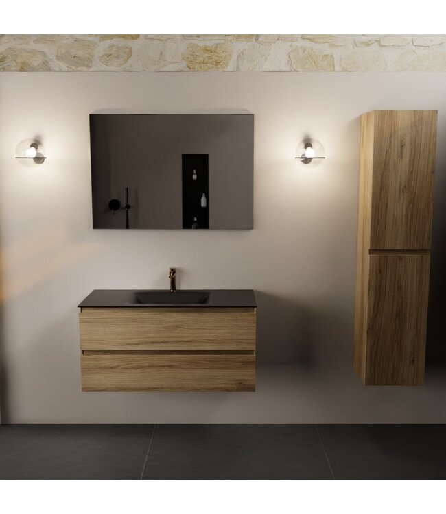 Mondiaz Badkamermeubel AIVY Chai 100cm met Wastafel Mat Zwart met kraangat