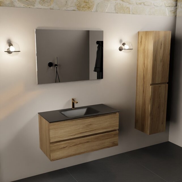 Mondiaz Badkamermeubel AIVY Chai 100cm met Wastafel Mat Zwart met kraangat