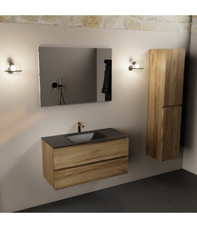 Mondiaz Badkamermeubel AIVY Chai 100cm met Wastafel Mat Zwart met kraangat