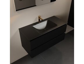 Mondiaz Badkamermeubel AIVY Urban Mat Zwart 100cm met Wastafel Mat Zwart met kraangat