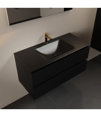 MONDIAZ Mondiaz Badkamermeubel AIVY Urban Mat Zwart 100cm met Wastafel Mat Zwart met kraangat