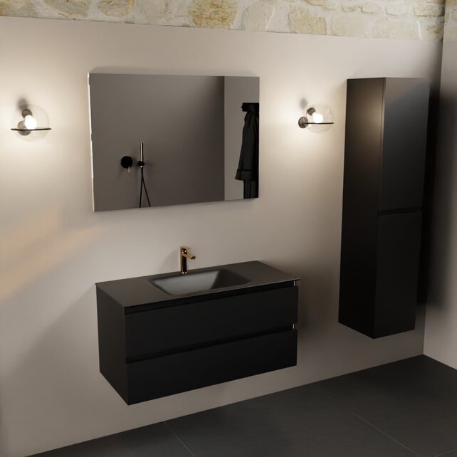 Mondiaz Badkamermeubel AIVY Urban Mat Zwart 100cm met Wastafel Mat Zwart met kraangat Mondiaz Badkamermeubel AIVY Urban Mat Zwart 100cm met Wastafel Mat Zwart met kraangat