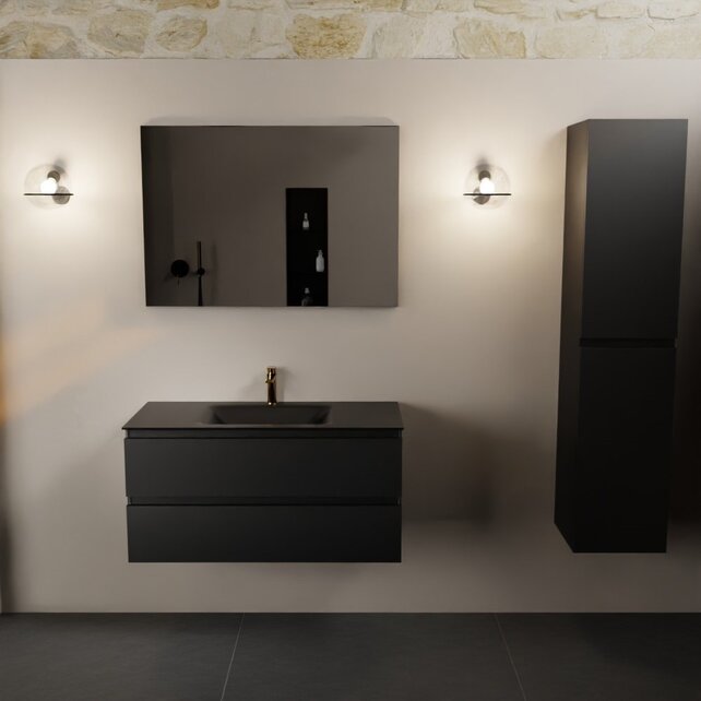 Mondiaz Badkamermeubel AIVY Urban Mat Zwart 100cm met Wastafel Mat Zwart met kraangat Mondiaz Badkamermeubel AIVY Urban Mat Zwart 100cm met Wastafel Mat Zwart met kraangat