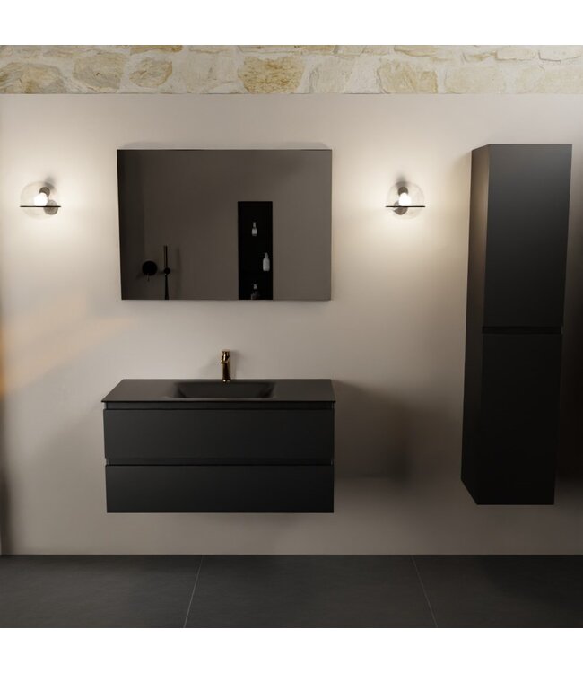 Mondiaz Badkamermeubel AIVY Urban Mat Zwart 100cm met Wastafel Mat Zwart met kraangat