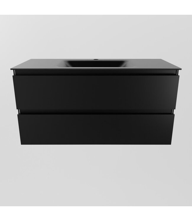 Mondiaz Badkamermeubel AIVY Urban Mat Zwart 100cm met Wastafel Mat Zwart met kraangat