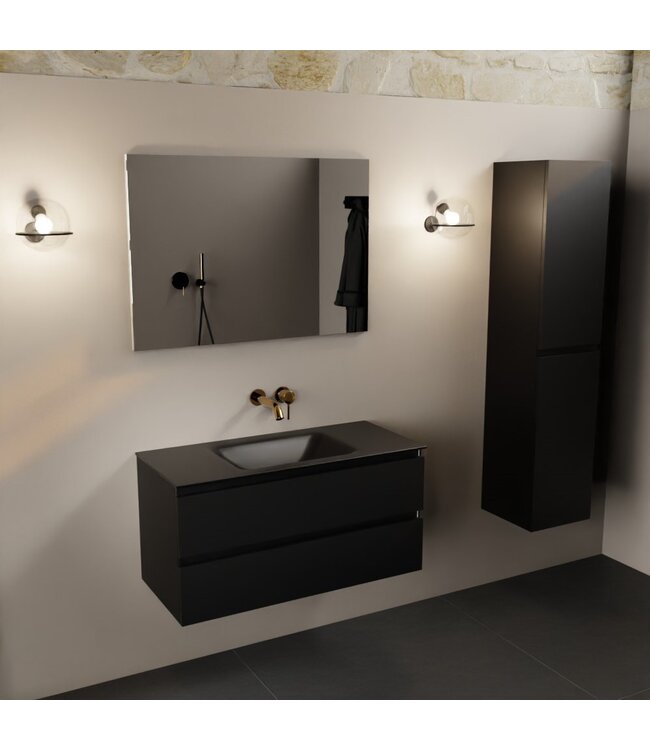 Mondiaz Badkamermeubel AIVY Urban Mat Zwart 100cm met Wastafel Mat Zwart kraangat 0