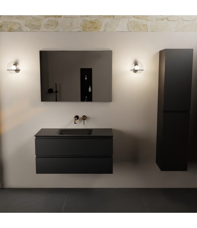 Mondiaz Badkamermeubel AIVY Urban Mat Zwart 100cm met Wastafel Mat Zwart kraangat 0