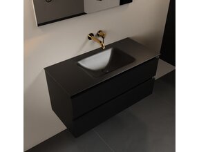 Mondiaz Badkamermeubel AIVY Urban Mat Zwart 100cm met Wastafel Mat Zwart kraangat 0