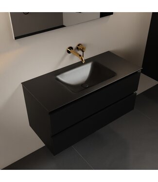 MONDIAZ Mondiaz Badkamermeubel AIVY Urban Mat Zwart 100cm met Wastafel Mat Zwart kraangat 0