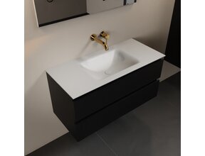 Mondiaz Badkamermeubel AIVY Urban Mat Zwart 100cm met Wastafel Mat Wit kraangat 0