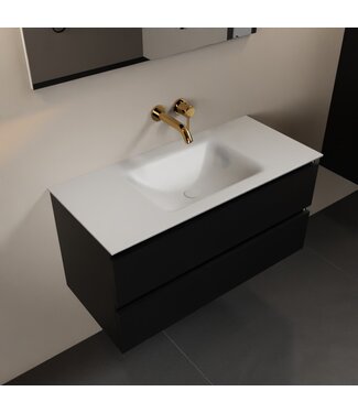 MONDIAZ Mondiaz Badkamermeubel AIVY Urban Mat Zwart 100cm met Wastafel Mat Wit kraangat 0