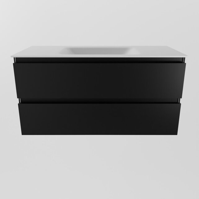 Mondiaz Badkamermeubel AIVY Urban Mat Zwart 100cm met Wastafel Mat Wit kraangat 0