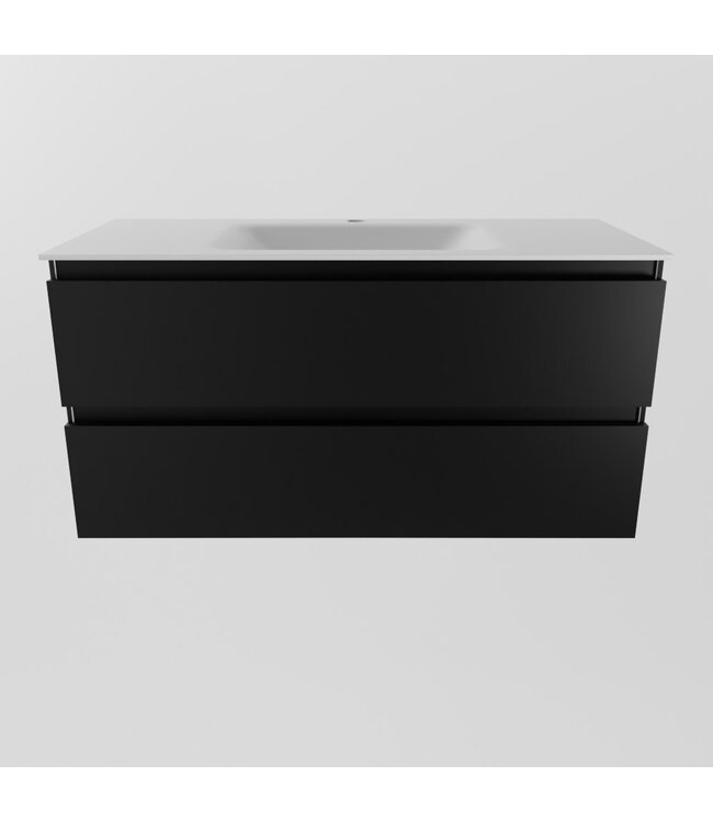Mondiaz Badkamermeubel AIVY Urban Mat Zwart 100cm met Wastafel Mat Wit met kraangat