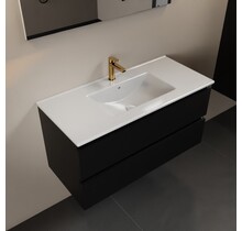 Mondiaz Badkamermeubel AIVY Urban Mat Zwart 100cm met Wastafel Wit met kraangat