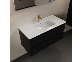 Mondiaz Badkamermeubel AIVY Urban Mat Zwart 100cm met Wastafel Wit met kraangat