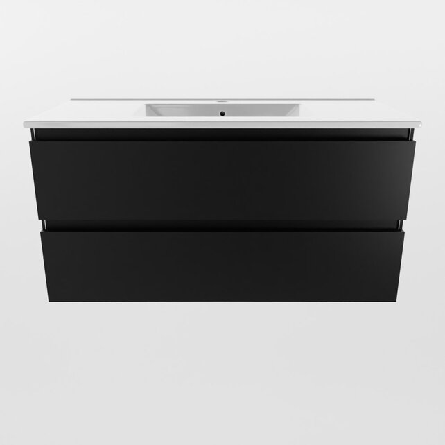 Mondiaz Badkamermeubel AIVY Urban Mat Zwart 100cm met Wastafel Wit met kraangat