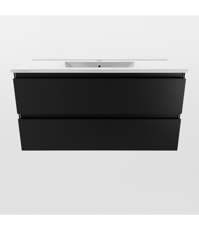 MONDIAZ Mondiaz Badkamermeubel AIVY Urban Mat Zwart 100cm met Wastafel Wit met kraangat