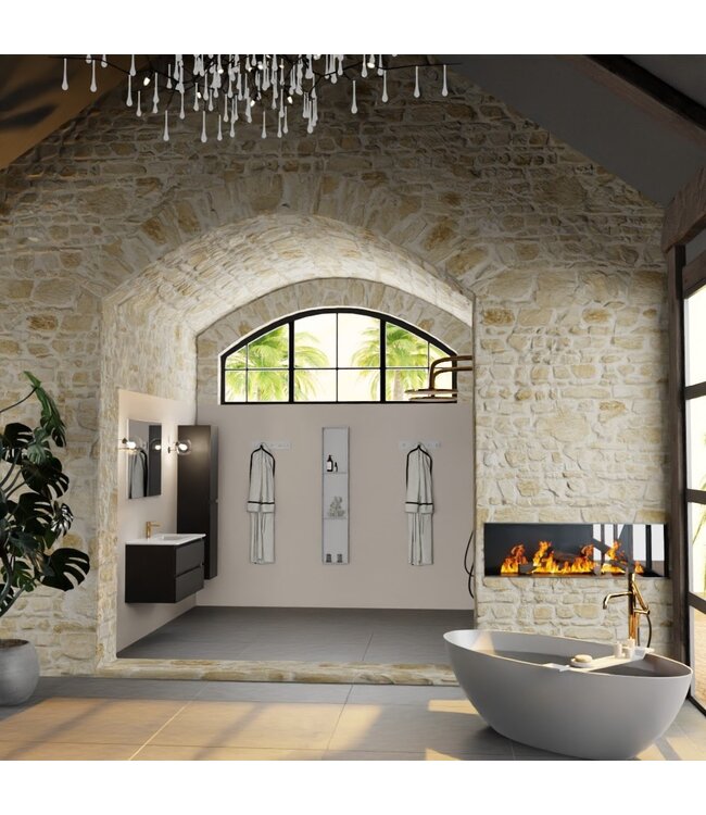 MONDIAZ Mondiaz Badkamermeubel AIVY Urban Mat Zwart 100cm met Wastafel Wit met kraangat