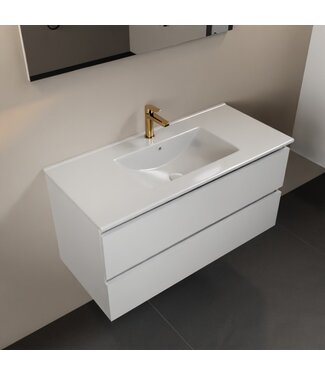 MONDIAZ Mondiaz Badkamermeubel AIVY Talc Mat Wit 100cm met Wastafel Wit met kraangat