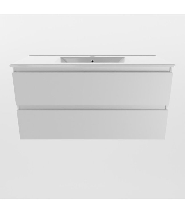 Mondiaz Badkamermeubel AIVY Talc Mat Wit 100cm met Wastafel Wit met kraangat