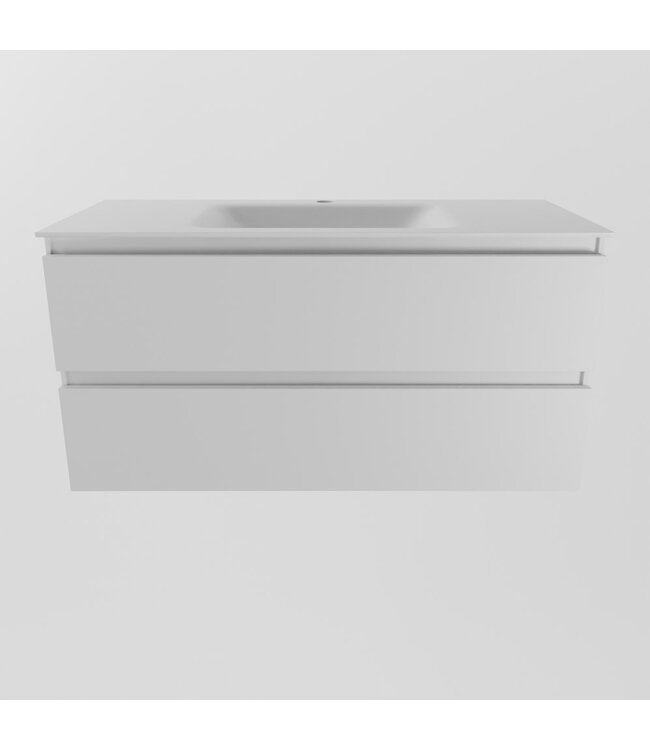 Mondiaz Badkamermeubel AIVY Talc Mat Wit 100cm met Wastafel Wit met kraangat