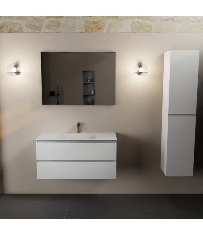 Mondiaz Badkamermeubel AIVY Talc Mat Wit 100cm met Wastafel Wit met kraangat