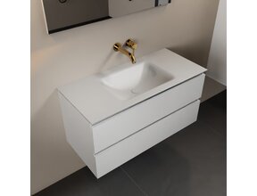 Mondiaz Badkamermeubel AIVY Talc Mat Wit 100cm met Wastafel Mat Wit kraangat 0