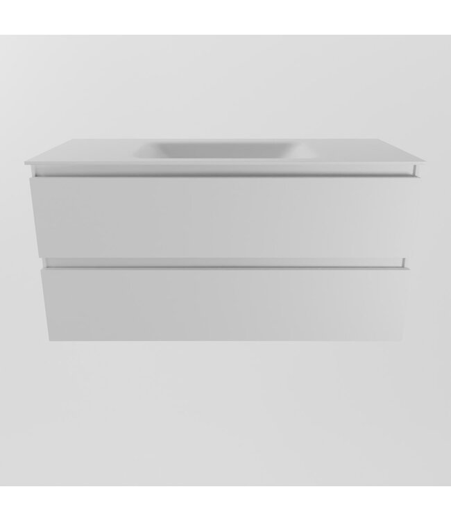 Mondiaz Badkamermeubel AIVY Talc Mat Wit 100cm met Wastafel Mat Wit kraangat 0